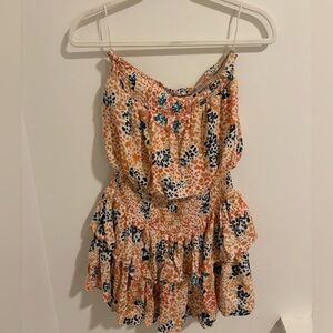 Orange and Blue Patterned Strapless Dress